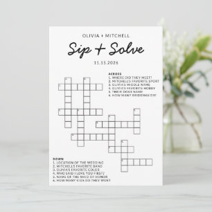 Bridal Shower Sip and Solve Fun Crossword Game Advice Card