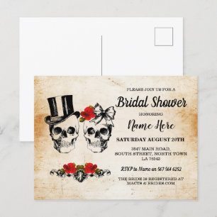 Bridal Shower Skulls Roses Rustic Bow  Postcard