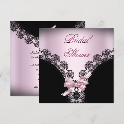 Bridal Shower Soft Pink Black Lace Personalized Invitation