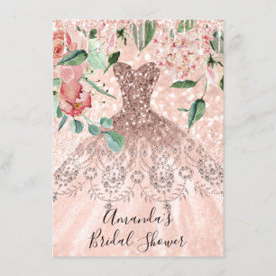 Bridal Shower Spark Rose Gold Pink Dress Florals Invitation