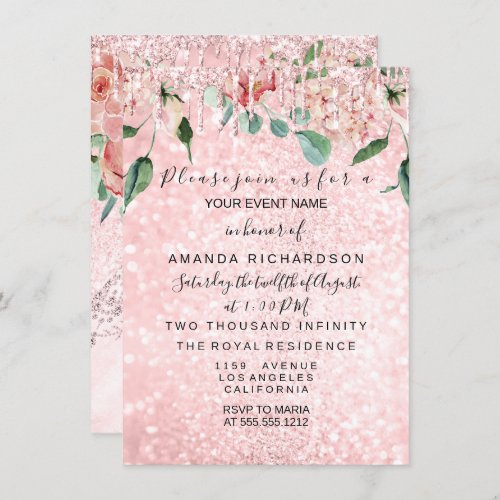 Bridal Shower Spark Rose Pink Rose Dress Florals Invitation