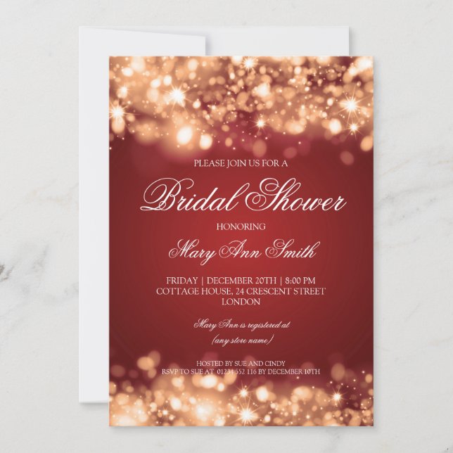 Bridal Shower Sparkling Lights Gold Invitation (Front)
