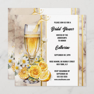 Bridal shower sparkling wine lemon rose elegant holiday card