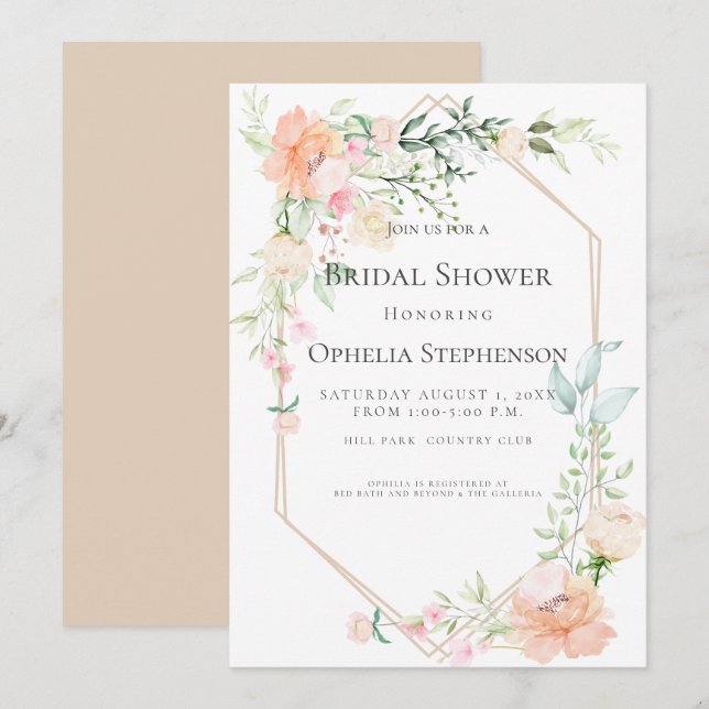 BRIDAL SHOWER | Spring Blooms in Pastel Coral Invitation (Front/Back)