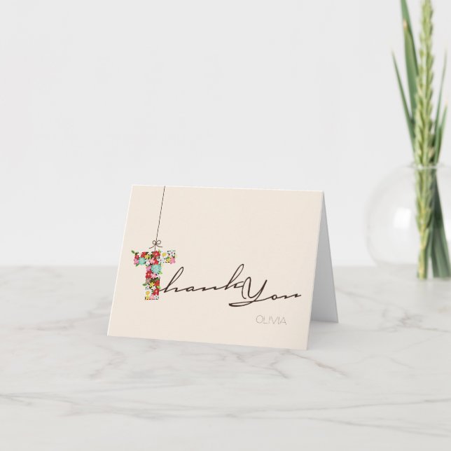 Bridal Shower Spring Flowers T Thank You Note Card (Front)