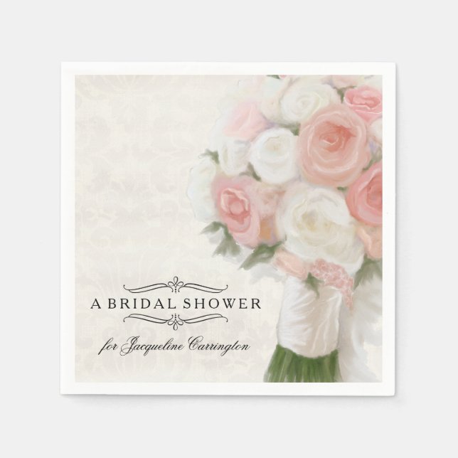 Bridal Shower Spring Roses Floral Modern Bouquet Napkins (Front)