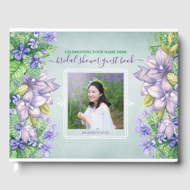 Bridal Shower Spring Wedding Violets Your Photo Guest Book (Front)