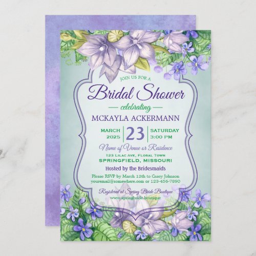 Bridal Shower Spring Wedding Watercolor Violets Invitation