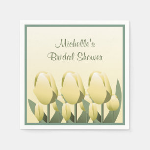 Bridal Shower Spring Yellow Tulip Cocktail Paper Napkins
