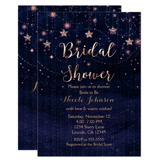Bridal Shower Starry Night Whimsical Purple Gold Invitation