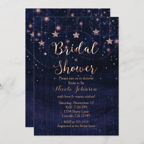 Bridal Shower Starry Night Whimsical Purple Gold Invitation
