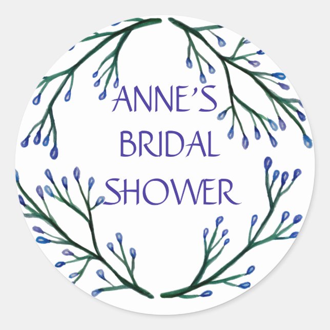 Bridal Shower Sticker, Botanical Elements Classic Round Sticker (Front)