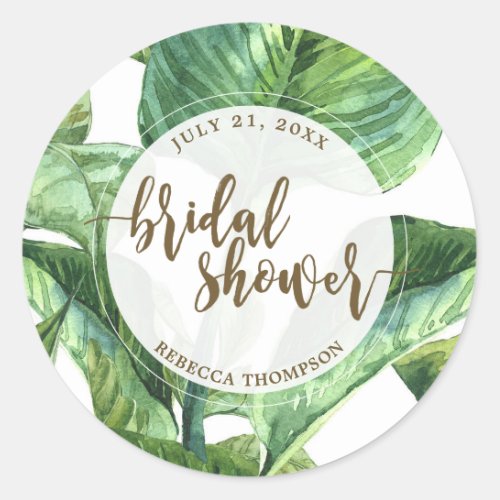 bridal shower sticker palm leaves tropical