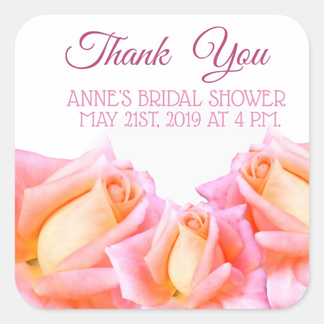 Bridal Shower Sticker Pink Roses (Front)