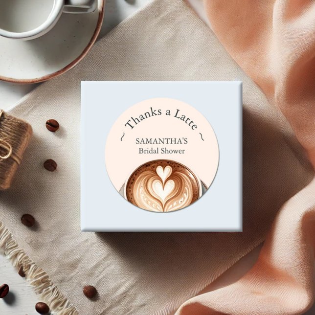 Bridal Shower Stickers Thanks a Latte Heart (Coffee theme bridal shower favor stickers read thanks a latte your personalized. by Do Tell A Belle)