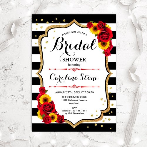 Bridal Shower _ Stripes Sunflowers Roses Invitation
