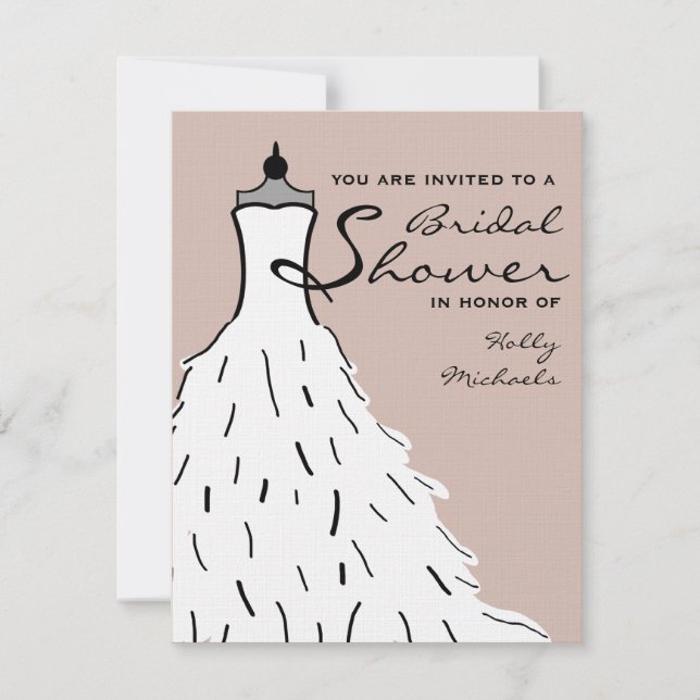 Bridal Shower - Stylish Wedding Dress Custom Color Invitation (Front)