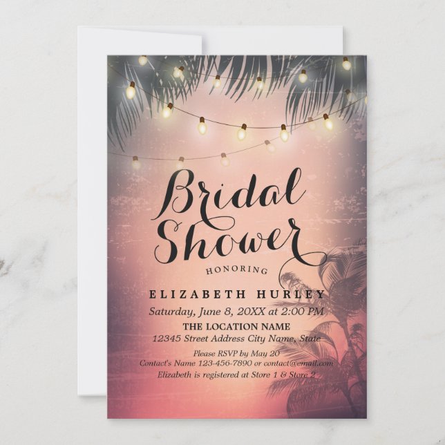 Bridal Shower Summer Beach Palm Trees String Light Invitation (Front)