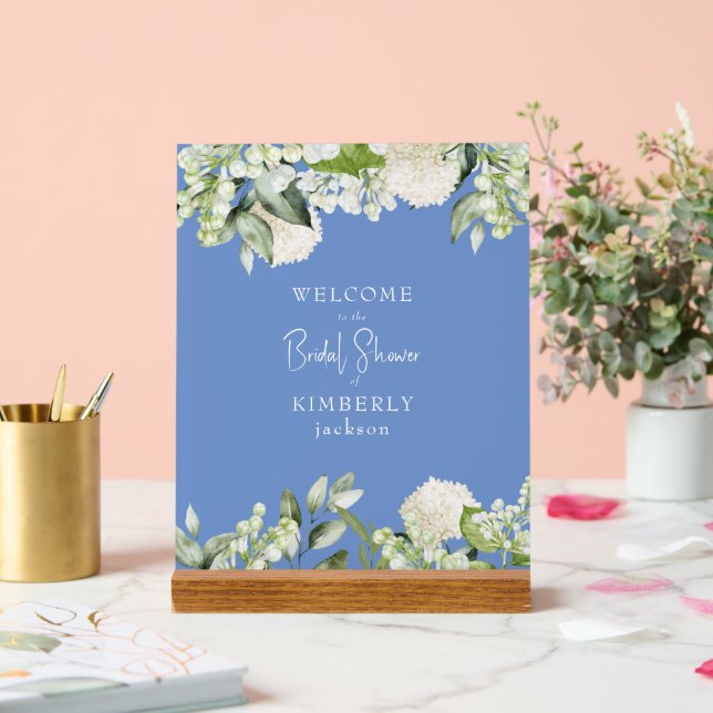 Bridal Shower Summer Blue White Hydrangea Welcome Acrylic Sign (Wedding)