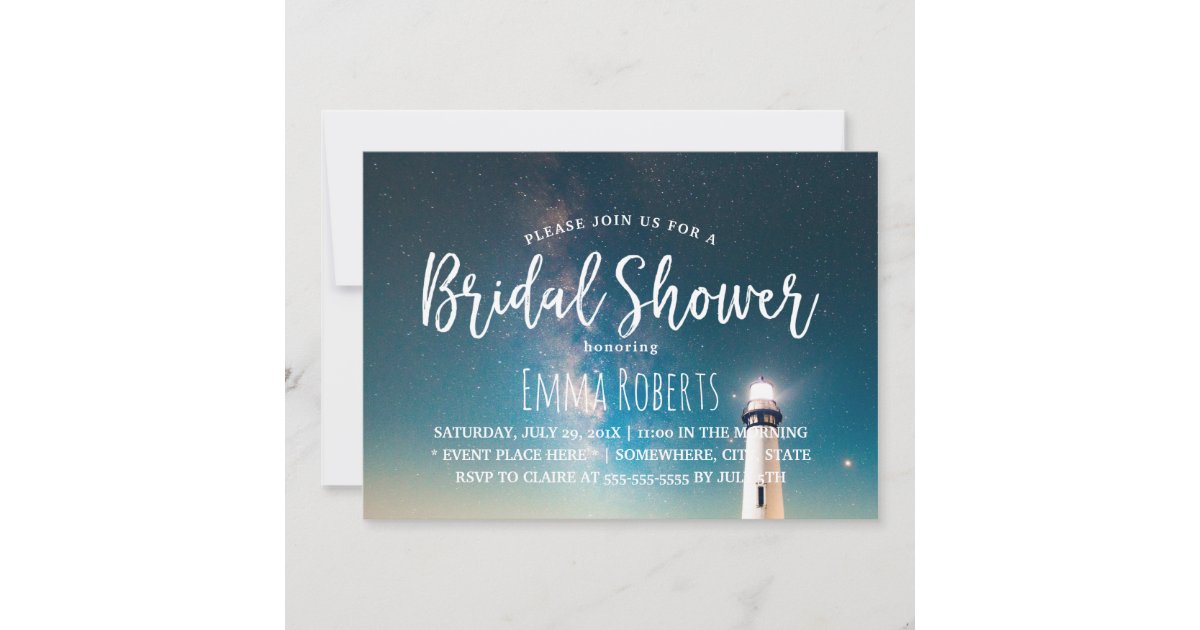 Bridal Shower Summer Night Lighthouse Invitation | Zazzle