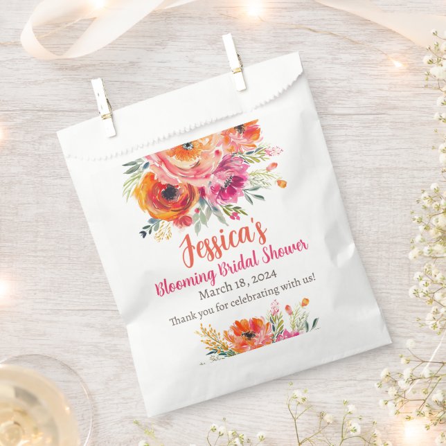 Bridal Shower Summer Orange and Pink Florals Favor Bag (Clipped)