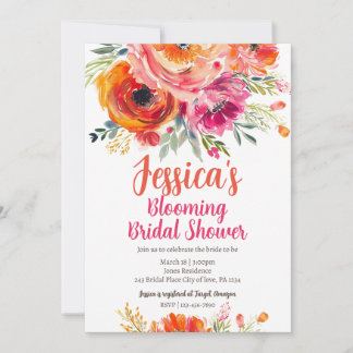 Bridal Shower Summer Orange and Pink Florals Invitation