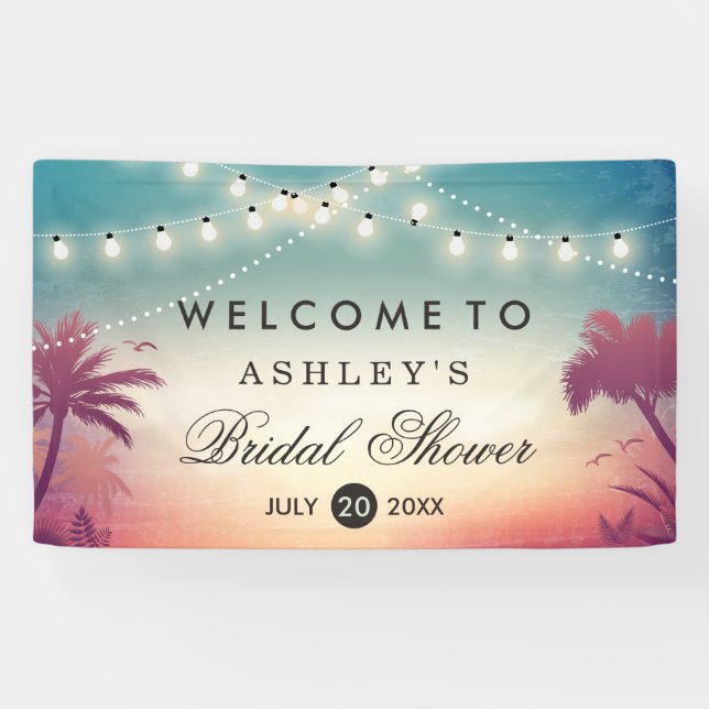 Bridal Shower Summer String Lights Palm Trees Banner (Horizontal)