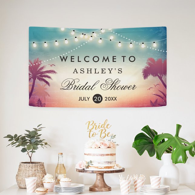 Bridal Shower Summer String Lights Palm Trees Banner (Creator Uploaded)