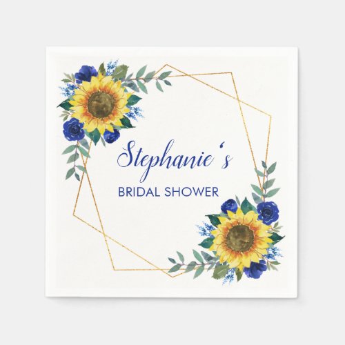 Bridal Shower Sunflower Blue Floral Geometric Napkins