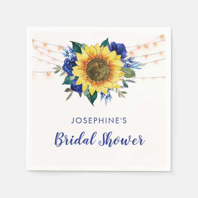 Bridal Shower Sunflower Blue Roses Napkins (Front)