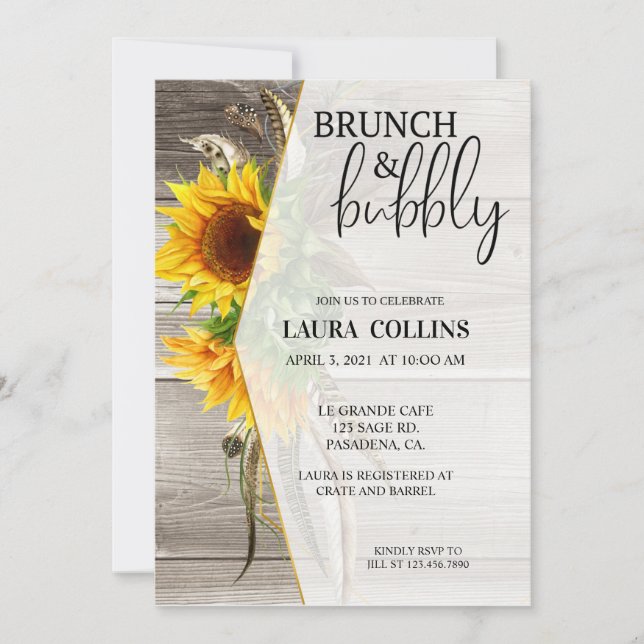 Bridal shower, Sunflower, brunch and bubbly Invitation (Front)