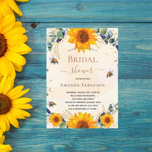 Bridal Shower sunflower bumble bees eucalyptus  Invitation