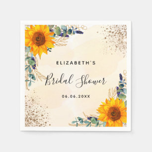 Bridal shower sunflower eucalyptus greenery napkins