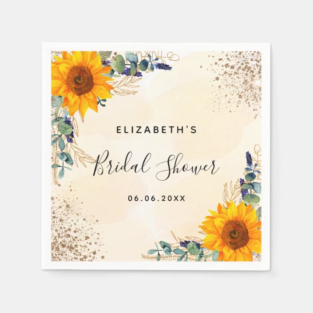 Bridal shower sunflower eucalyptus greenery napkins (Front)