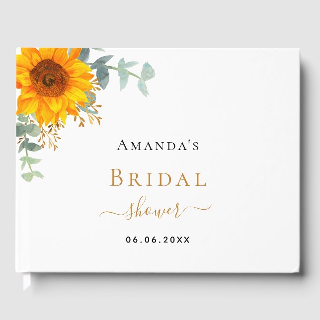 Bridal Shower sunflower eucalyptus rustic name Guest Book (Front)