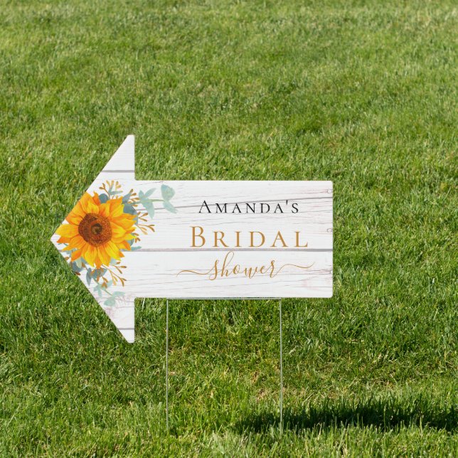 Bridal Shower sunflower eucalyptus wood arrow Sign (Insitu)