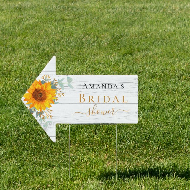 Bridal Shower sunflower eucalyptus wood arrow Sign (Insitu)