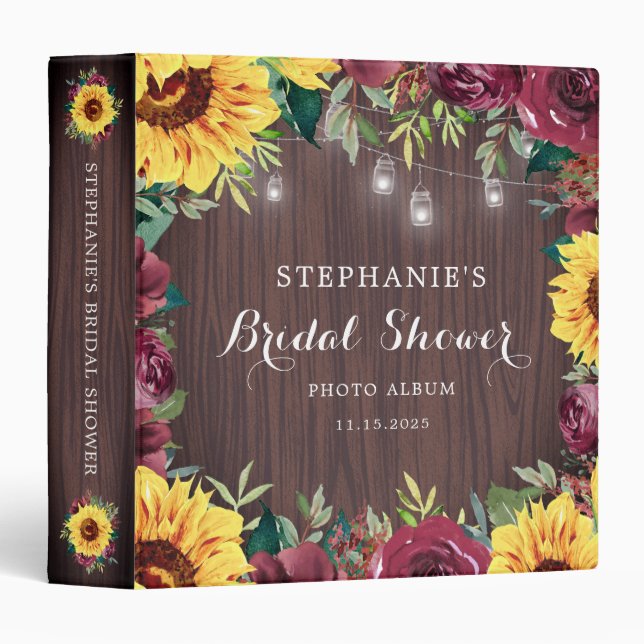 Bridal Shower Sunflower Floral Photo Album 3 Ring Binder (Front/Spine)