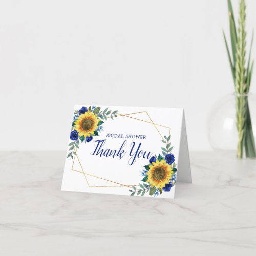Bridal Shower Sunflower Geometric Blue Floral Thank You Card