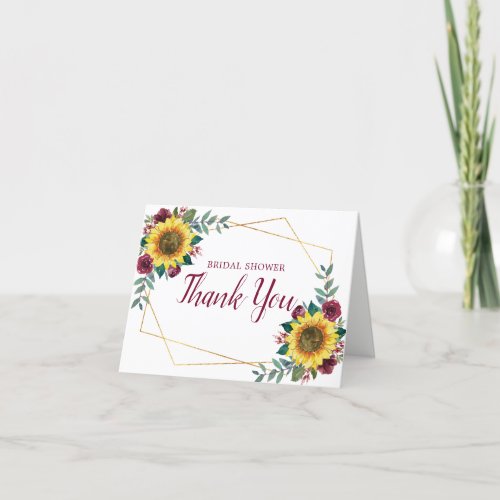 Bridal Shower Sunflower Geometric Floral Thank You