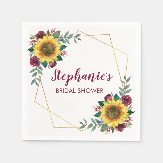 Bridal Shower Sunflower Modern Floral Napkins (Front)