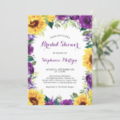 Bridal Shower Sunflower Purple Floral Border Invitation (Standing Front)