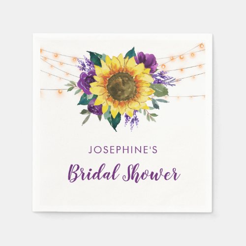 Bridal Shower Sunflower Purple Roses Napkins