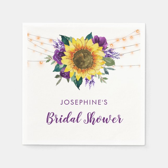 Bridal Shower Sunflower Purple Roses Napkins (Front)