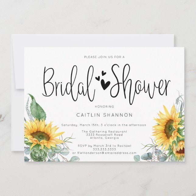 Bridal Shower Sunflower with Hearts Invitation (Front)