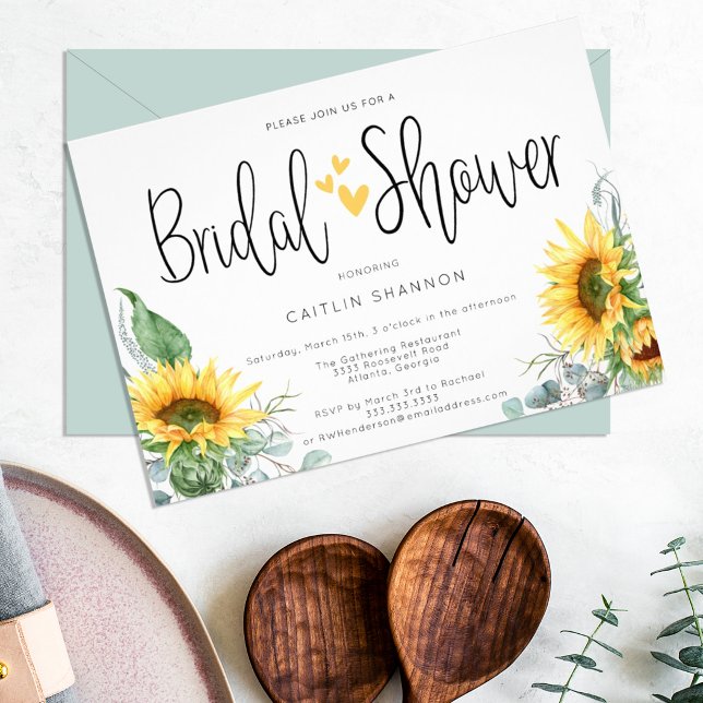 Bridal Shower Sunflower with Yellow Hearts Invitation