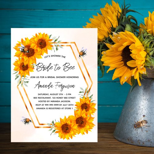 Bridal shower sunflowers bee geometric invitation postcard