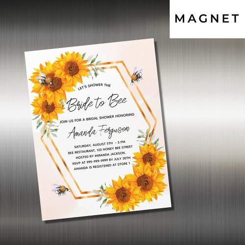 Bridal shower sunflowers bee luxury magnetic invitation