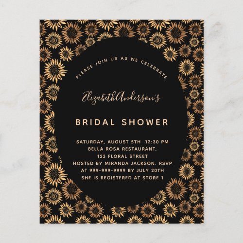 Bridal Shower sunflowers black gold budget Flyer