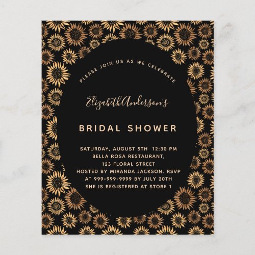 Bridal Shower sunflowers black gold invitation